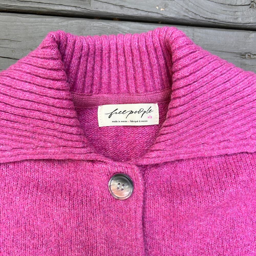 Free People Trading Up Polo Sweater Magenta Haze Pink Cotton Blend Size Small - Picture 3 of 9